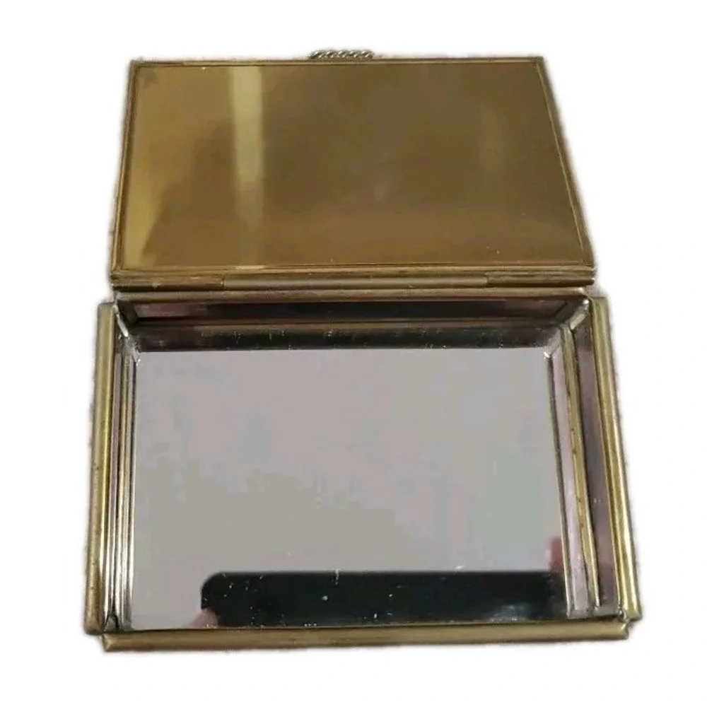 Vintage‎ Mirrored Via Vermont Glass Trinket Box Angel Doves Religious Beautiful